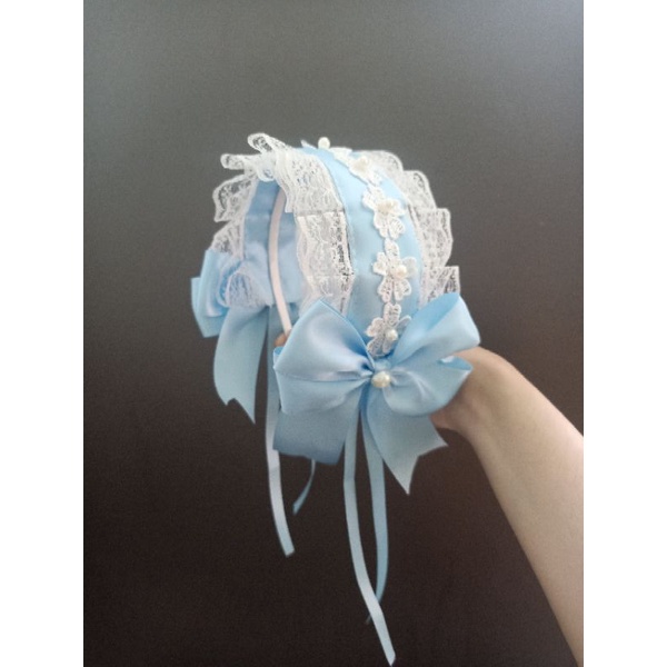 Băng đô cài tóc lolita  xanh biển đính hoa nhí xinh xắn