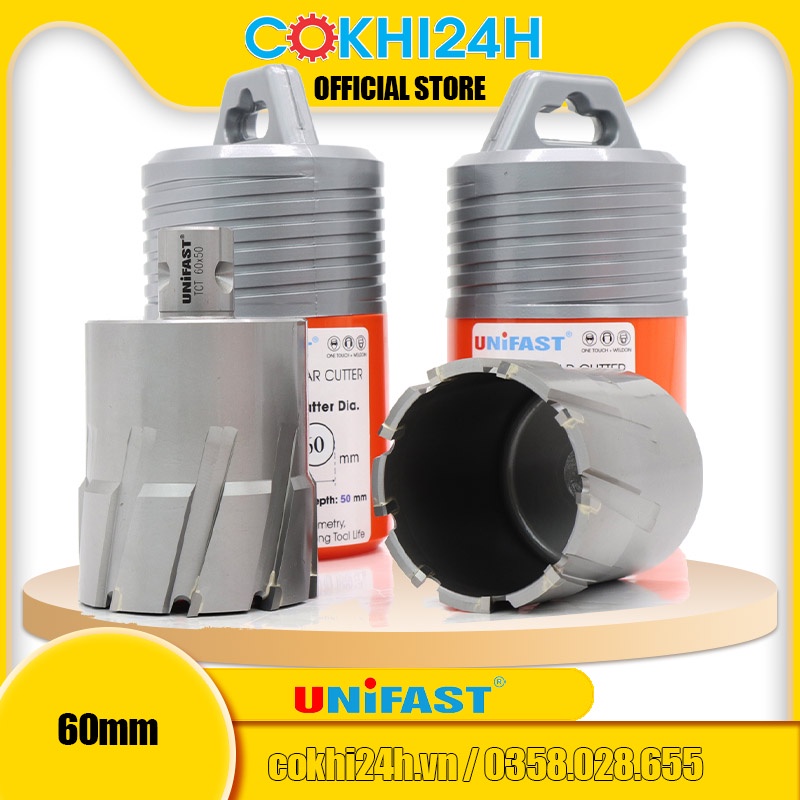 Mũi khoan từ rút lõi phi 60mm Unifast HSS 60x25 / TCT 60x35 / TCT 60x50