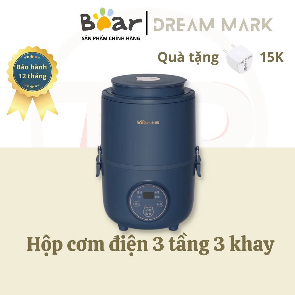 Hộp cơm cắm điện hẹn giờ Bear DFH - B15X3, 1.6 lít, 3 tầng nấu chín, hâm nóng, giữ nhiệt cho thức ăn, dùng cho văn phòng