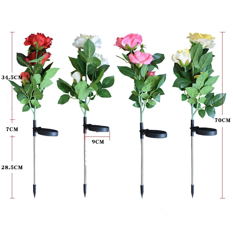 Lãng mạn Solar Powered 3 LED mô phỏng hoa hồng ánh sáng cho sân vườn ngoài trời 【lyfs】