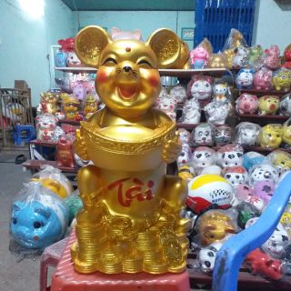 Chuột ôm vàng tiết kiệm lớn (thạch cao)c48.r22.d23cm