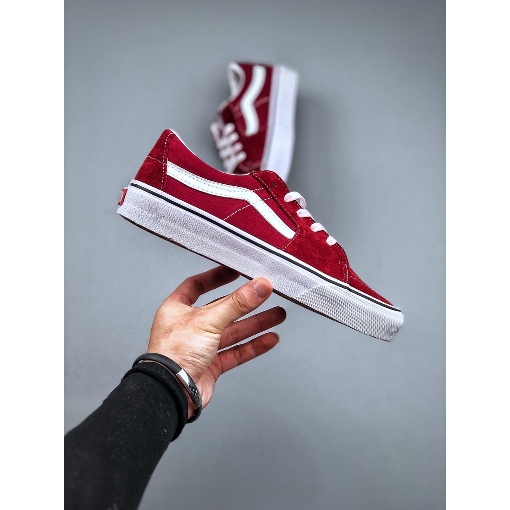 Giày Trượt Patin VANS Sk8-Low Vải Bố Cổ Thấp Màu Đỏ Cho Nam Và Nữ