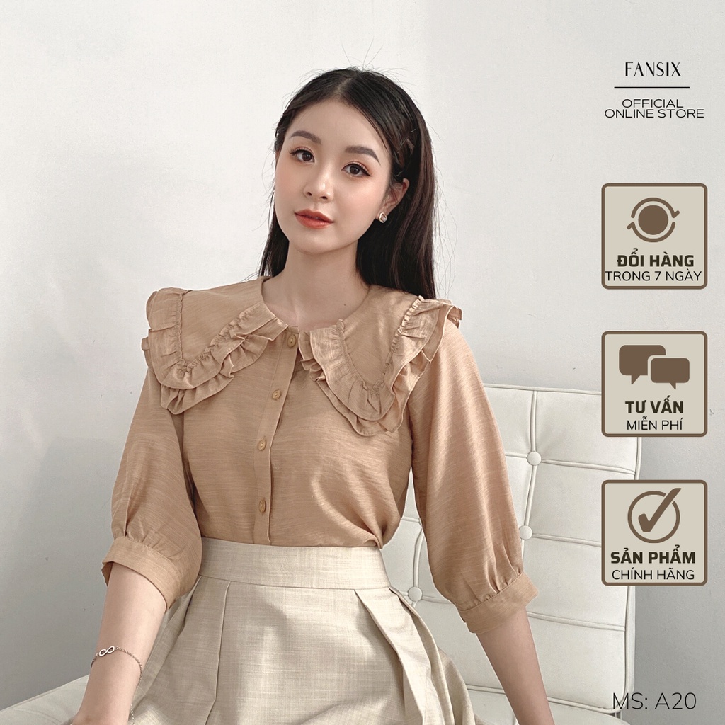 Áo sơ mi tay lỡ FANSIX - A20 sơ mi công sở phối cổ bèo nữ tính, chất vải lụa tơ mềm mại