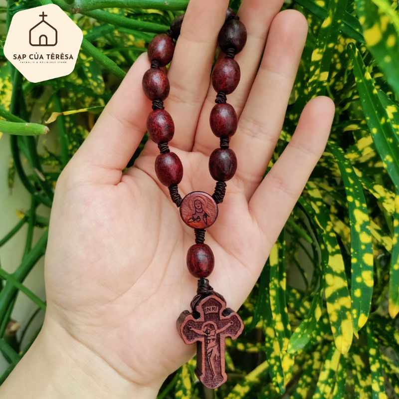 Chuỗi Mân Côi 10 hạt gỗ 10 lý, khắc Thánh Giá nổi - Sạp của Teresa Catholic