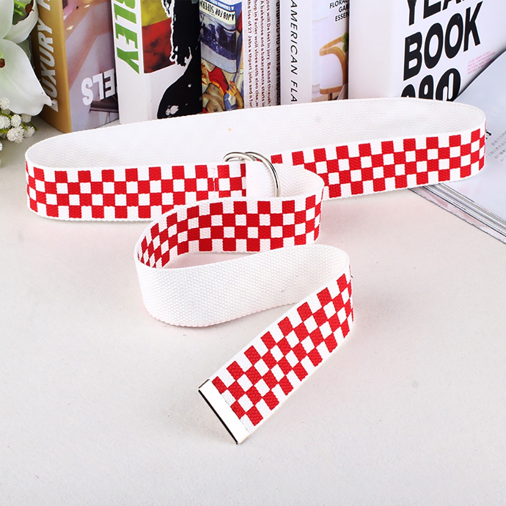 Dây Thắt Lưng Vải Canvas Sọc Ca Rô Phối Khoen Chữ D Thời Trang Cá Tính Cho Nam Nữ