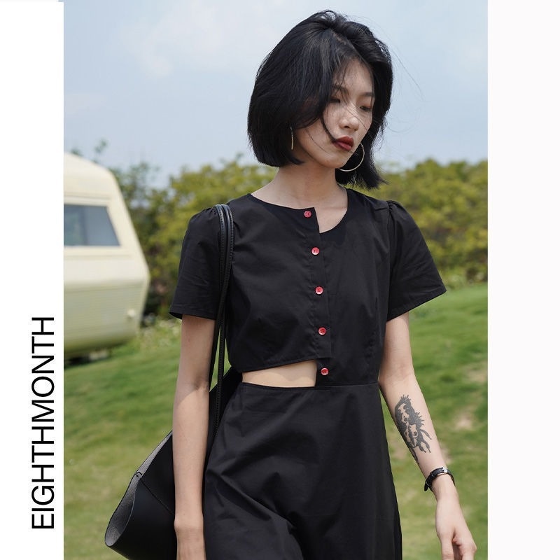 Đầm Đen Phong Cách Retro Pháp Hợp Mùa Xuân Thu