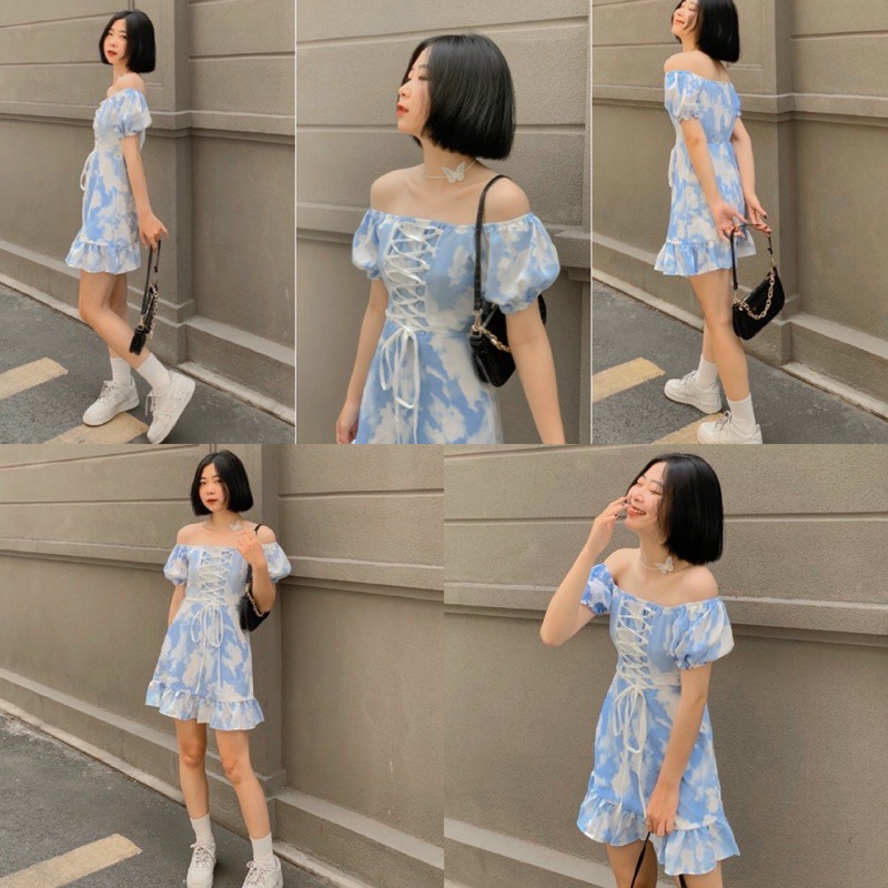 Đầm Loang Xinh JANII DRESS trẻ trung năng động điểm nhấn đan dây trước ngực chất vải lụa loang form chuẩn