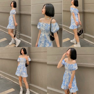 Đầm Loang Xinh JANII DRESS trẻ trung năng động điểm nhấn đan dây trước ngực chất vải lụa loang form chuẩn