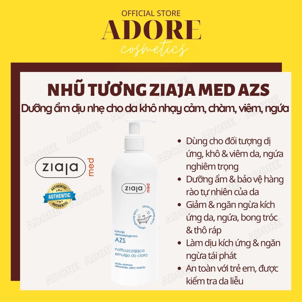 Nhũ tương ZIAJA MED AZS 400ml chăm sóc &amp; dưỡng ẩm cho da khô, ngứa, bong tróc, nhạy cảm, viêm, dị ứng