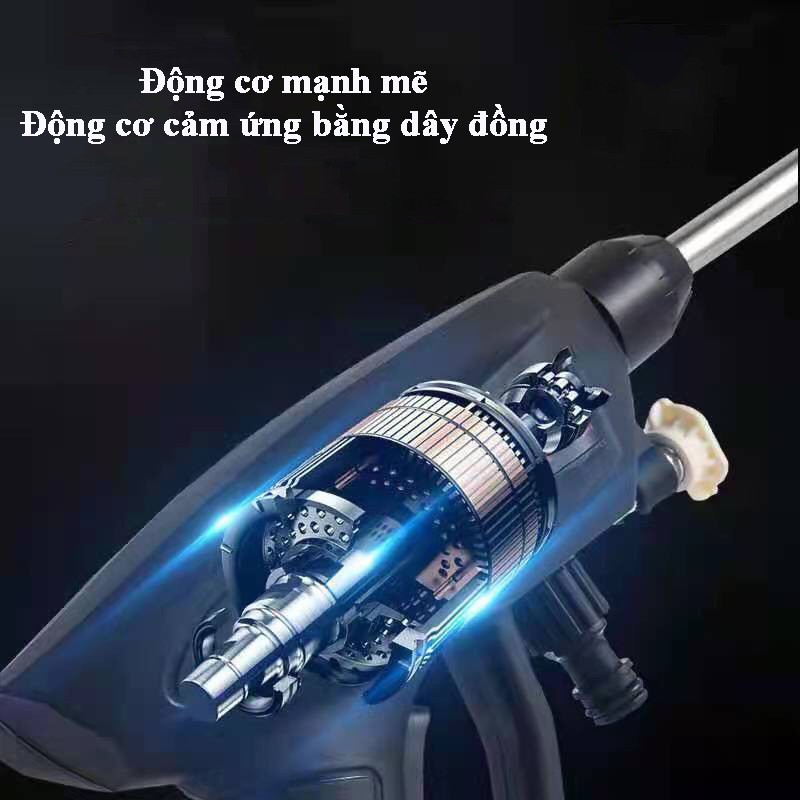 Máy rửa xe mini di động sạc pin tuổi thọ cao, 24V/15000mA/240W áp lực nước 30 bar, bơm liên tục 40 phút - Bảo hành 06 th