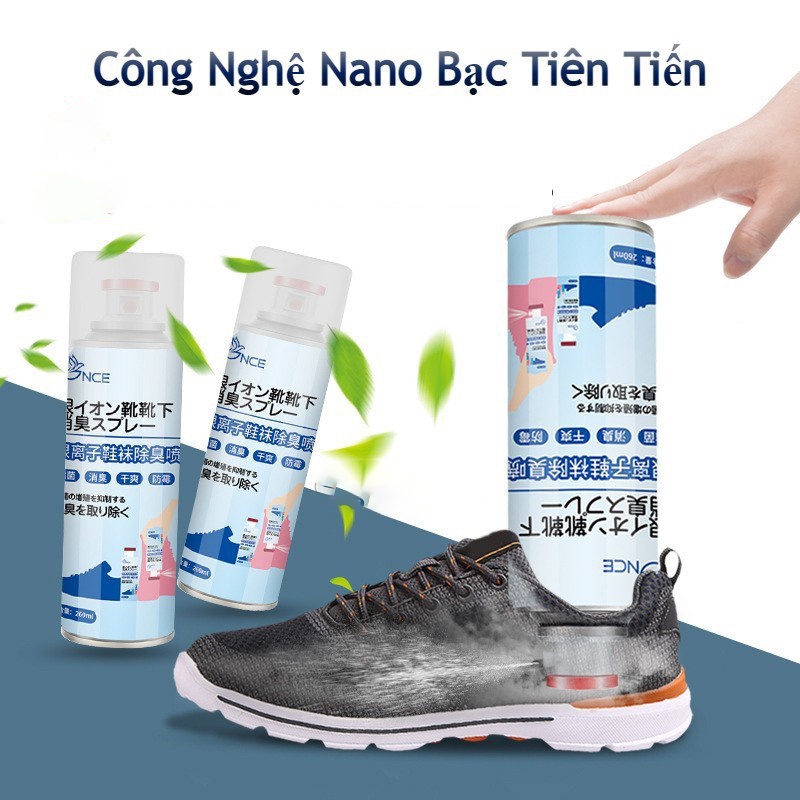 Bình xịt khử mùi,diệt khuẩn giày Nano bạc mùi dịu nhẹ dung tích 260ml