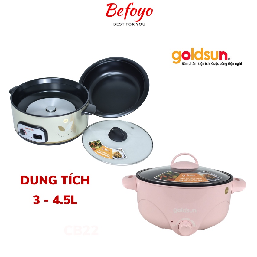 Nồi lẩu điện đa năng Goldsun GMC3000 dung tích 3L, công suất 900W - Nồi lấu điện điều chỉnh nhiệt độ, vung kính chịu lực