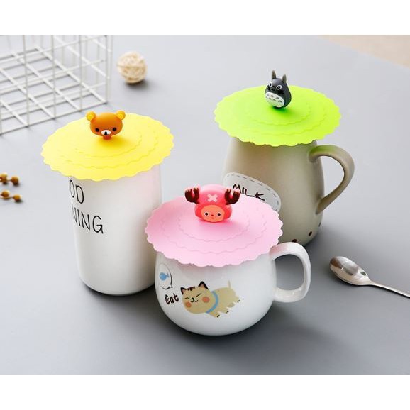 [Hàng Loại 1] Nắp đậy ly cốc nước bằng silicon siêu cute dễ thương xinh xắn miếng chống bụi hút chân không .