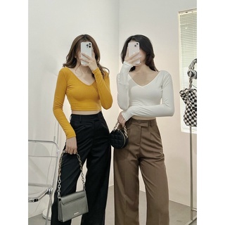 Áo cổ tim tay dài▪️BASIC CROPTOP