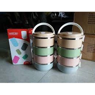 [ XẢ KHO] [GIAO HÀNG NHANH] HỘP CƠM, CÀ MEN 4 TẦNG RUỘT INOX VỎ LÚA MẠCH GIỮ NHIỆT 12 TIẾNG
