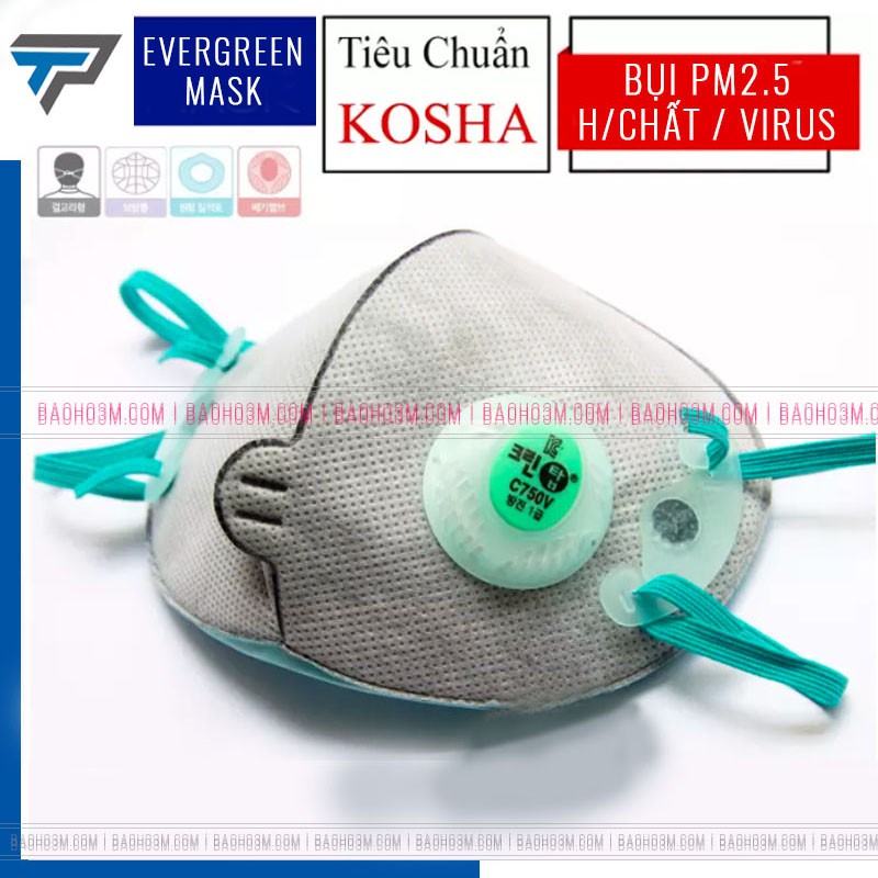 Khẩu trang hoạt tính Hàn Quốc Evergreen C750V lọc bụi kháng khuẩn, chứng nhận KOSHA - Đeo được qua tai và gáy | BigBuy360 - bigbuy360.vn