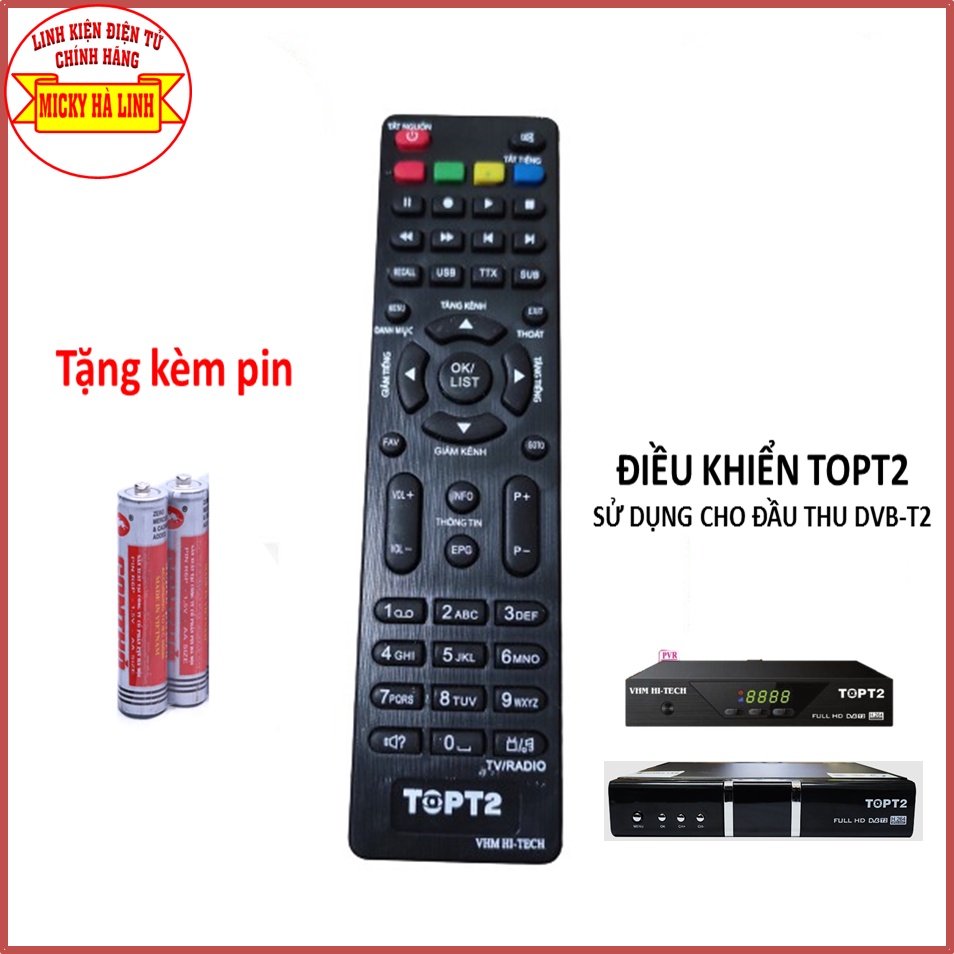 Điều khiển đầu thu mặt đất TOP T2 - Remote đầu thu TOPT2