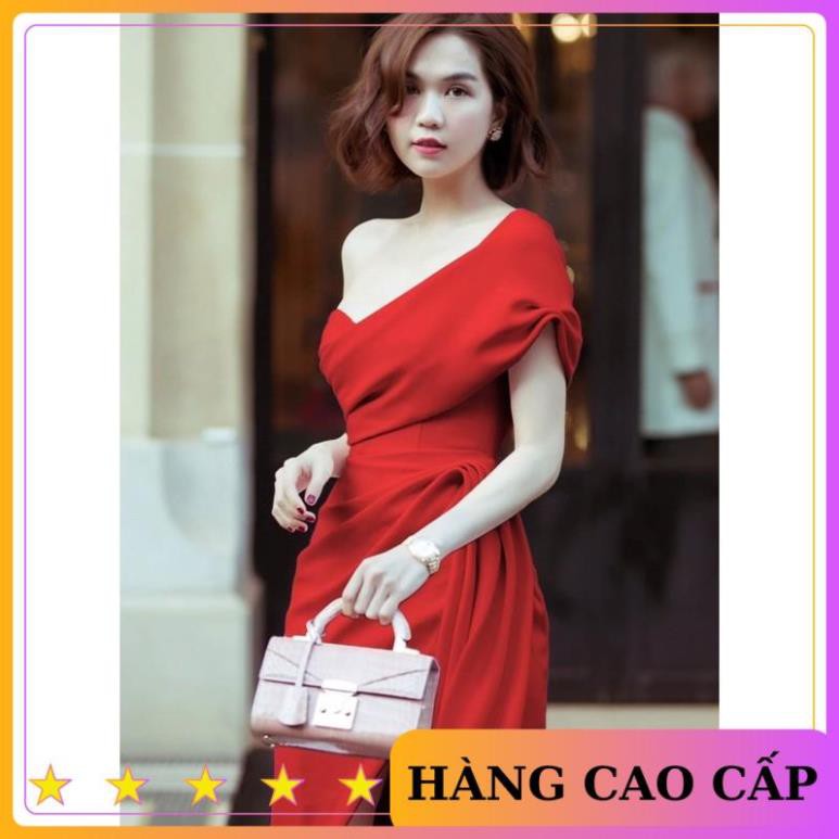 [HÀNG CAO CẤP] Đầm body cúp ngực đắp vai vạt chéo nhún hông rớt tà dự tiệc dạ hội sang trọng (CÓ ĐỆM NGỰC) - MN134