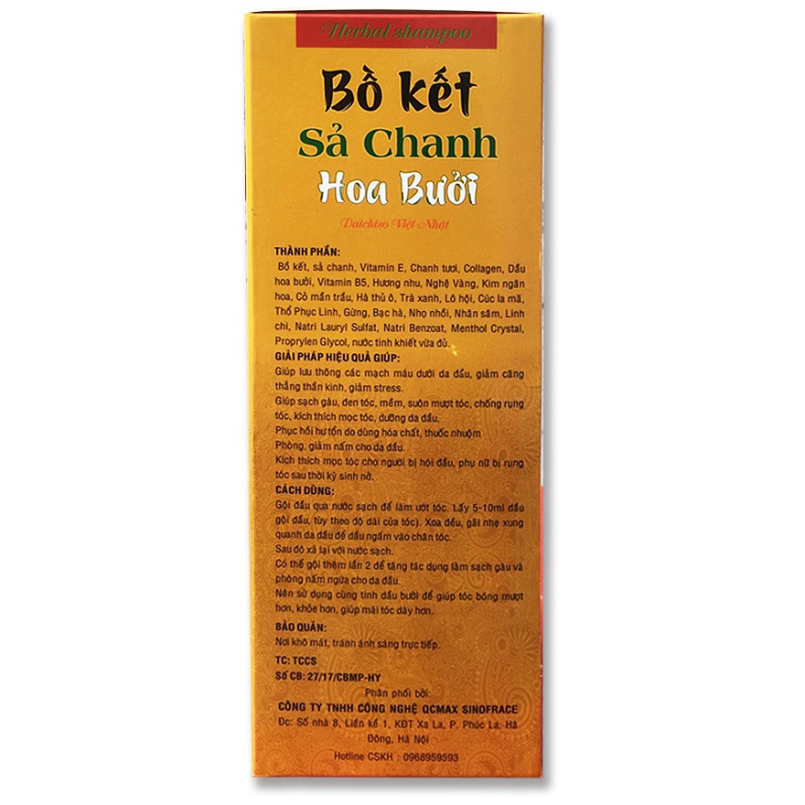 [ NGĂN RỤNG TÓC, MỌC TÓC, MẪU MỚI ] Dầu Gội Bồ Kết Sả Chanh Hoa Bưởi, Hạn sử dụng đến tháng 02-2024