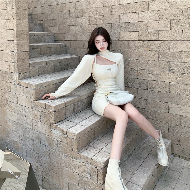 COZOK Set đầm hoa + áo khoác tay dài thiết kế độc đáo thời trang cho nữ