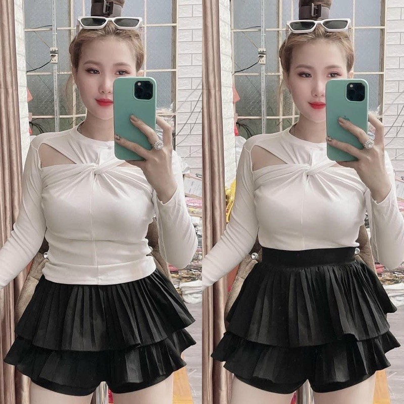 Chân váy ngắn dập ly 2 tầng