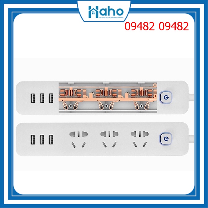 Ổ Cắm Điện Đa Năng Chống Giật Thông Minh Có Cổng Sạc USB Dây Dài, Chịu Công Suất 2500w Haho