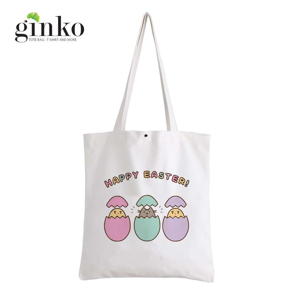 Túi Vải Tote GINKO Kiểu Basic dây kéo In Hình Cartoon G170