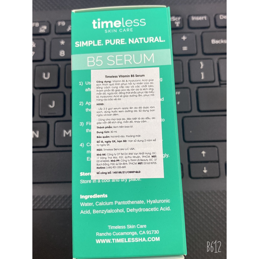 Serum Timeless Vitamin B5 Làm Dịu &amp; Phục Hồi Da 30ml
