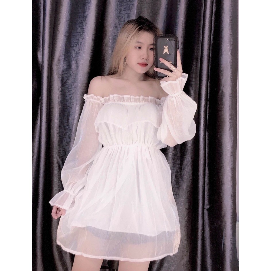 Đầm bẹt vai chất vải Tơ Gân Cam Kết Hàng Y Hình Chính Chủ ( Size dưới 53kg )