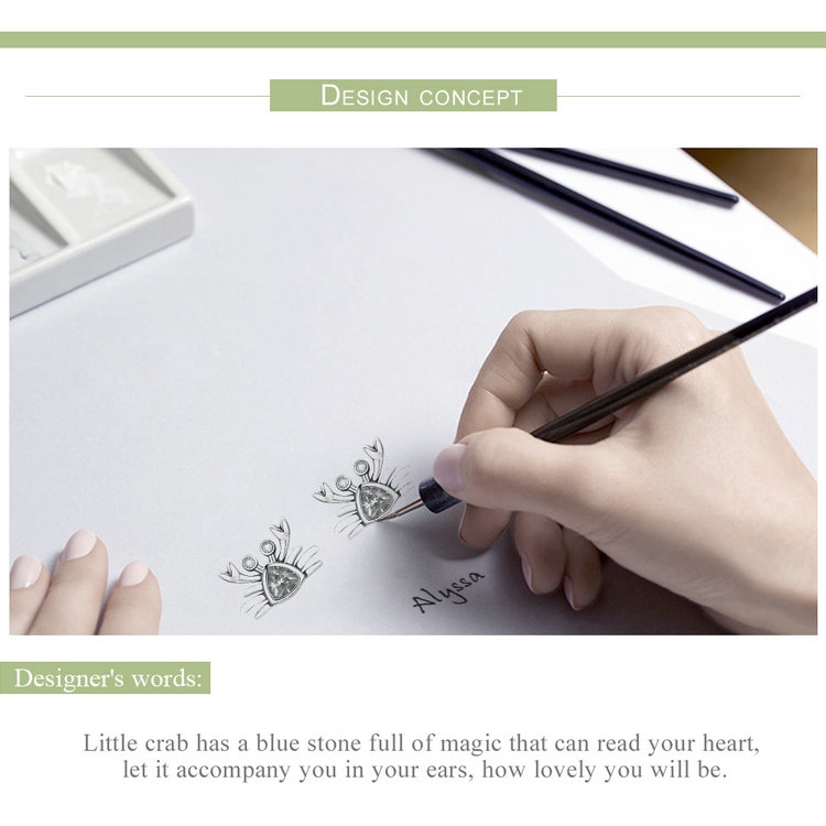 Bông Tai Bamoer SCE413 Bằng Bạc 925 Hình Con Cua Đính Đá Cz Màu Xanh Dương