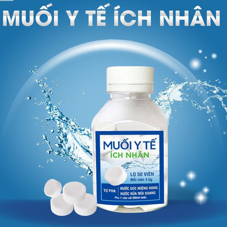 Muối Y Tế Ích Nhân - Nước Súc Miệng Họng Nước Rửa Mũi Xoang Tự Pha -Lọ 50 viên