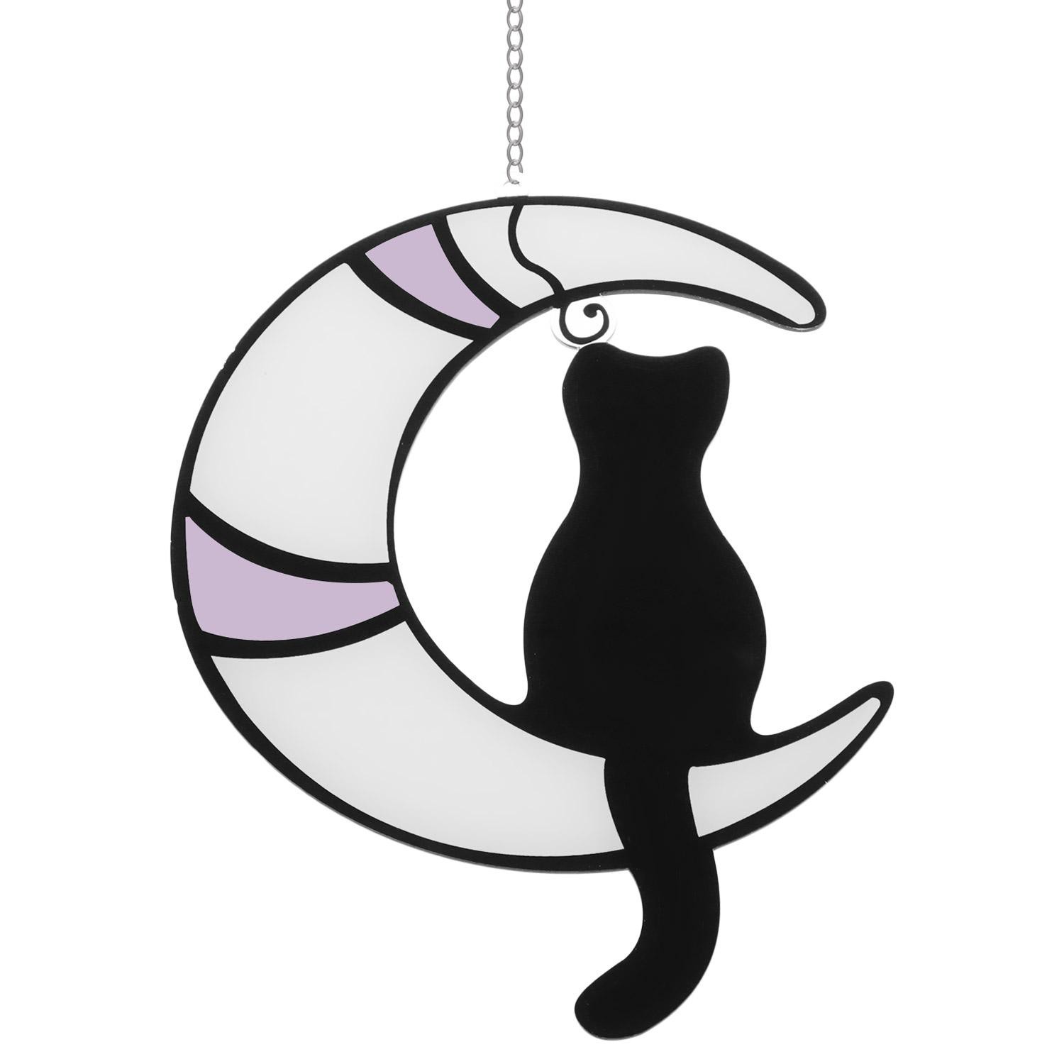 ❤LANSEL❤ Home Decor Stained Glass Suncatchers For Windows Cat Garden Decor Sun Catchers Moon Ornament Cat Glasses Window Hanging Black Cats/Multicolor