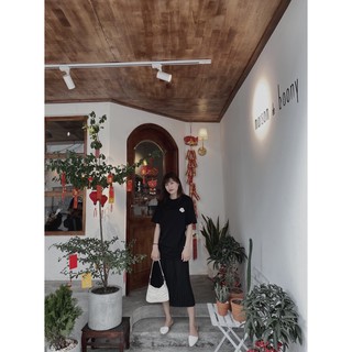 Rose Tee Áo thun nữ Form rộng màu đen ( Full box )