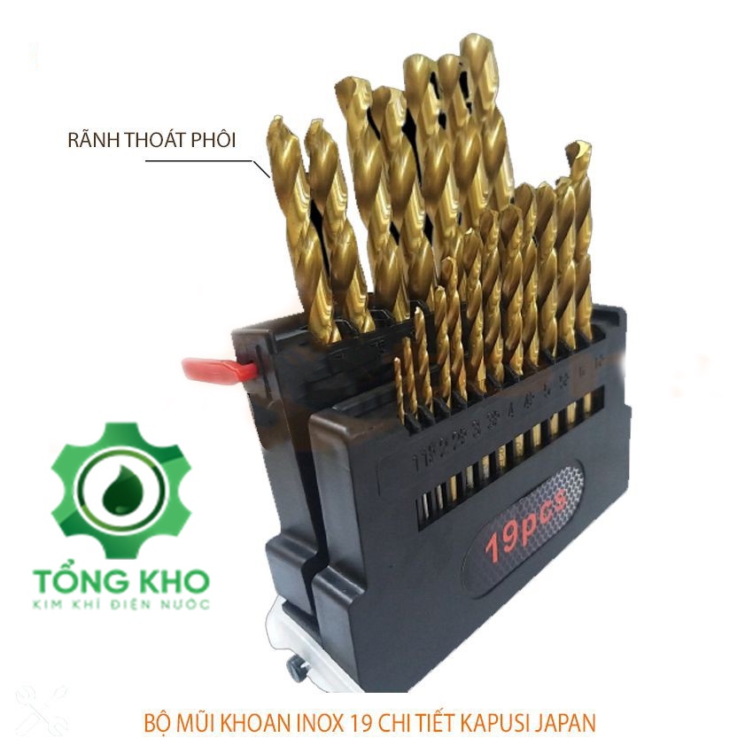 Bộ 19 mũi khoan inox Kapusi Japan kích thước từ 1-10mm - Set mũi khoan kim loại chính hãng  - Tổng kho kim khí điện nước