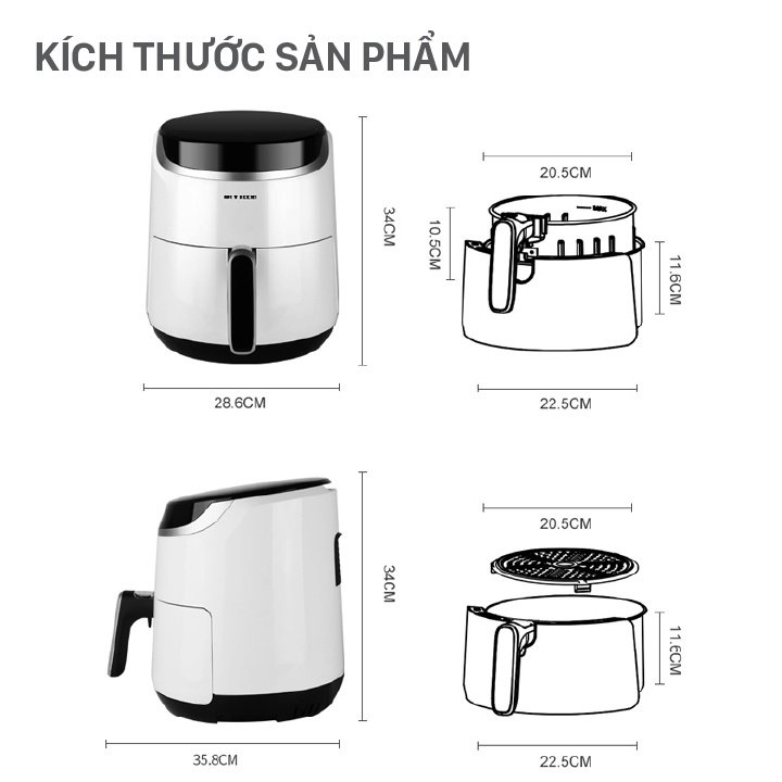 Nồi chiên không dầu AirFryer BIYI AF-69A 4L 1500W - Phủ chống dính an toàn, thép không gỉ - Bảo hành 12 tháng