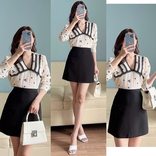 Áo babydoll cổ V viền ren