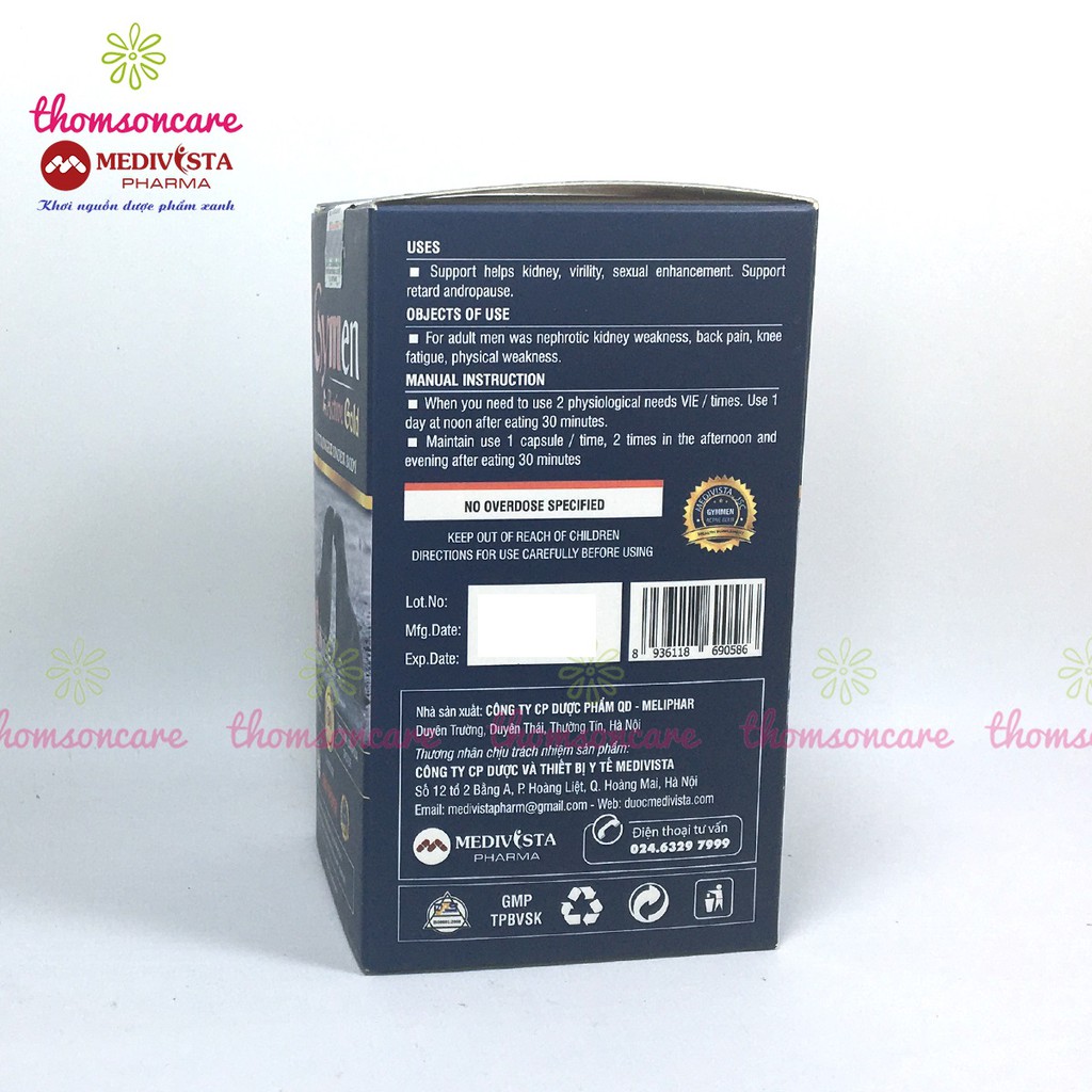 Tăng cường sinh lý nam Gymen Active Gold Hộp 30v bổ thận tráng dương từ tự nhiên