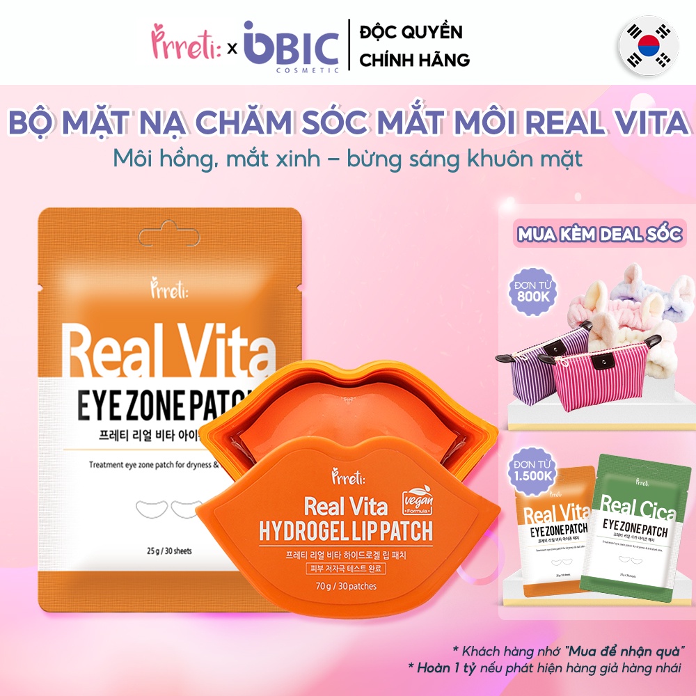 Bộ mặt nạ chăm sóc mắt - môi Prreti Real-Vita mask môi hồng mắt xinh sáng bừng khuôn mặt tự nhiên