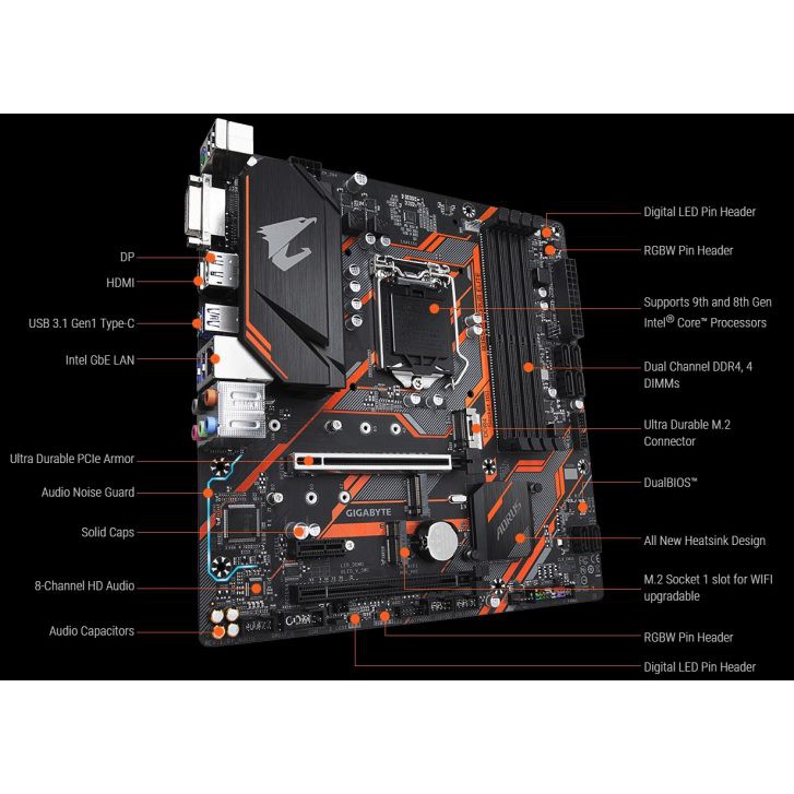 Combo bo mạch chủ Gigabyte B365M AORUS ELITE+ i3-9100F Full Box