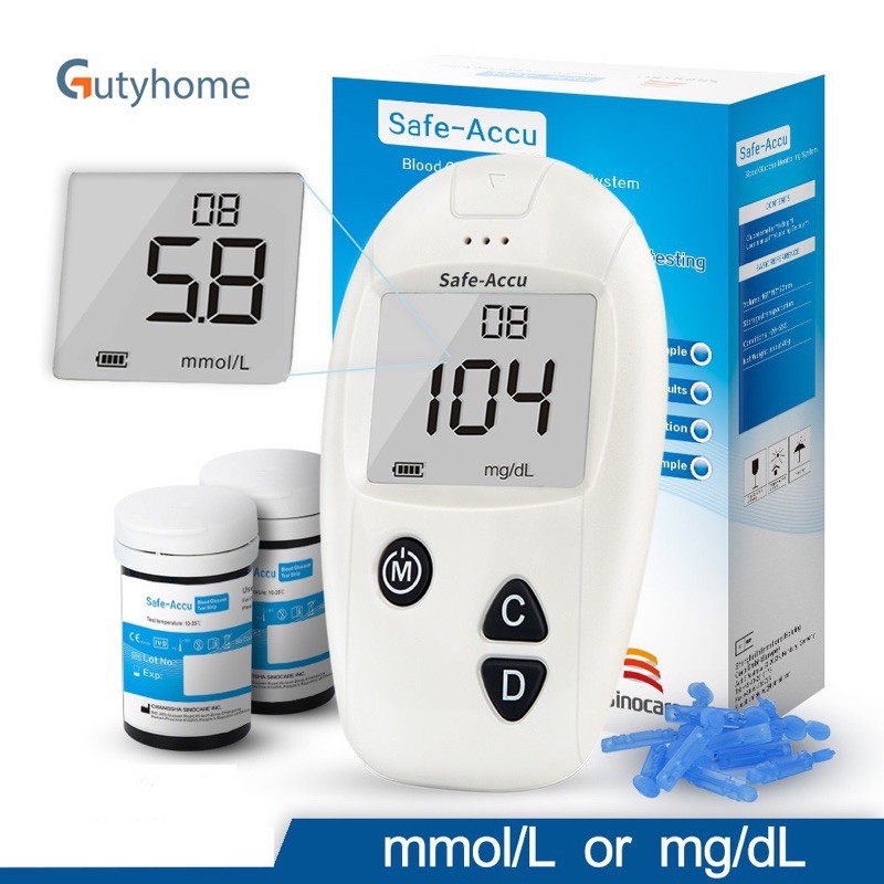 MÁY THỬ ĐƯỜNG HUYẾT SAFE-ACCU TẶNG KÈM HỘP 50 QUE THỬ,50 KIM LẤY MÁU
