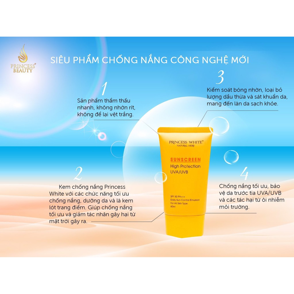 KEM CHỐNG NẮNG VẬT LÝ THẾ HỆ MỚI PRINCESS WHITE HÀNG CHÍNH HÃNG