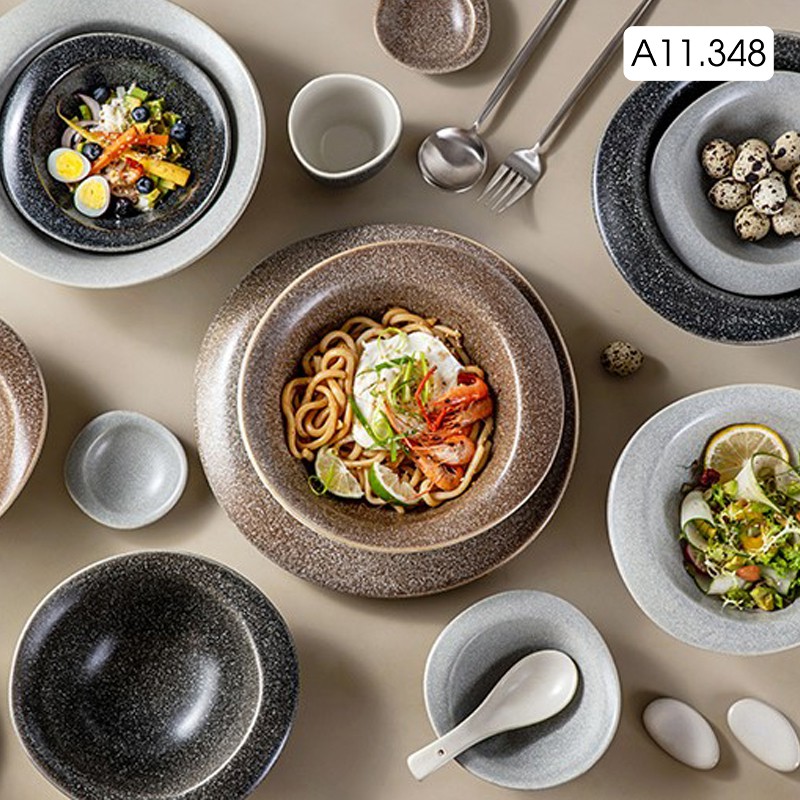 Tô sứ, bát sứ cách điệu dùng ăn soup, ăn mì màu xám phong cách Nhật Bản