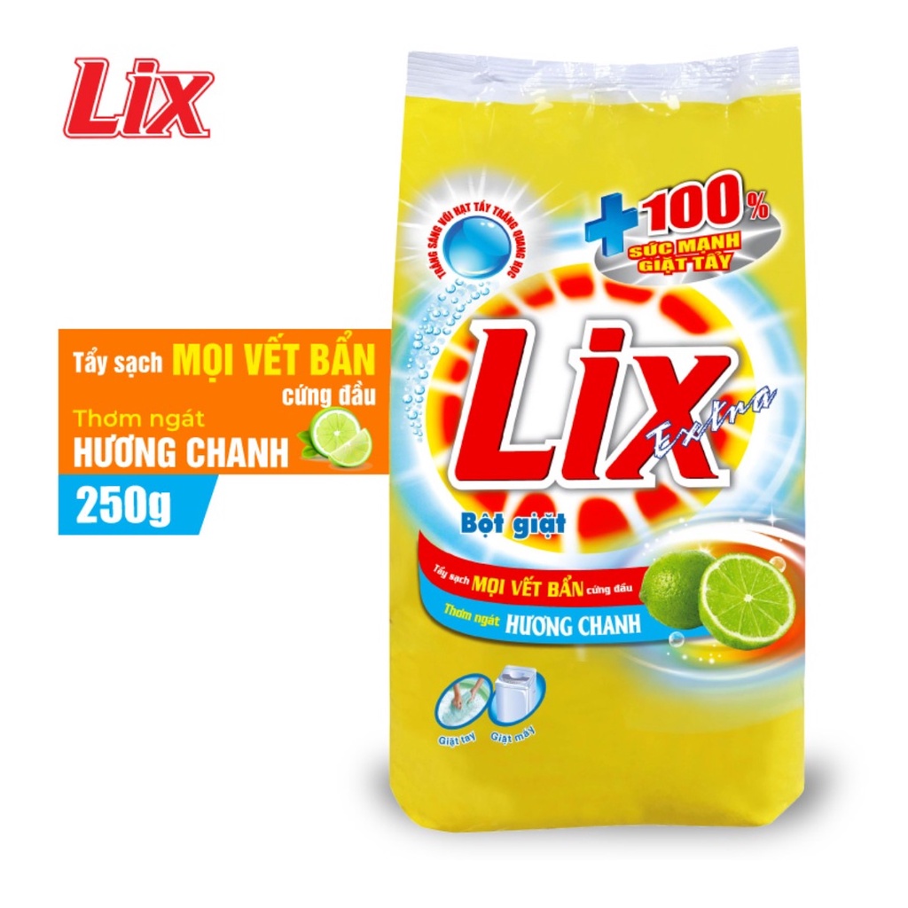 Bột giặt LIX EXTRA 250gram HƯƠNG CHANH dành cho giặt máy, giặt tay tẩy cực mạnh