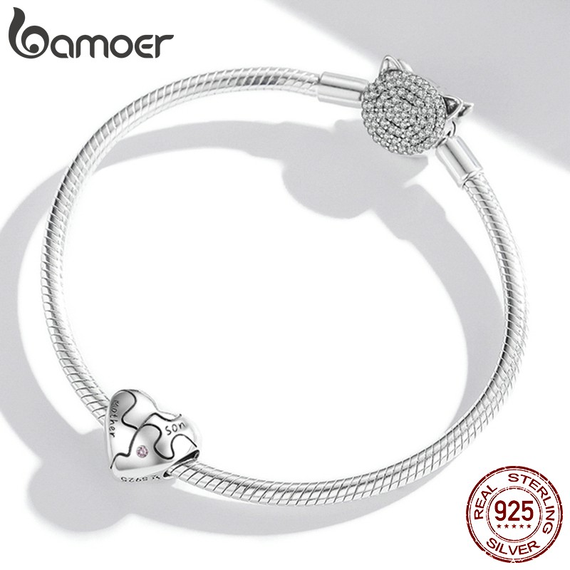 Mặt trang sức Bamoer Scc1976 bạc 925 hình trái tim mảnh ghép chuyên dụng làm vòng tay DIY thanh lịch