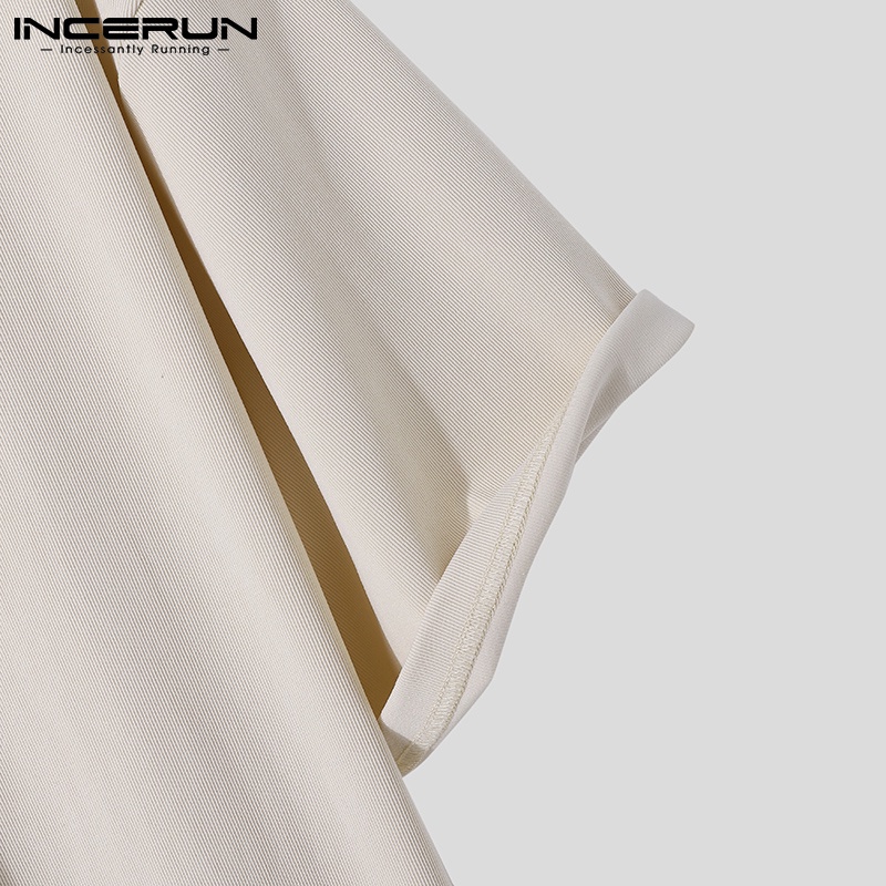 Áo thun INCERUN tay ngắn cổ V màu trơn thời trang đơn giản cho nam