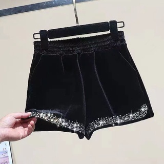 [jenny Giới Thiệu] Quần Short Nhung Dày Dáng Rộng Lưng Cao Màu Đen Phong Cách Mới Mùa Thu Đông Dễ Phối Đồ Cho Nữ