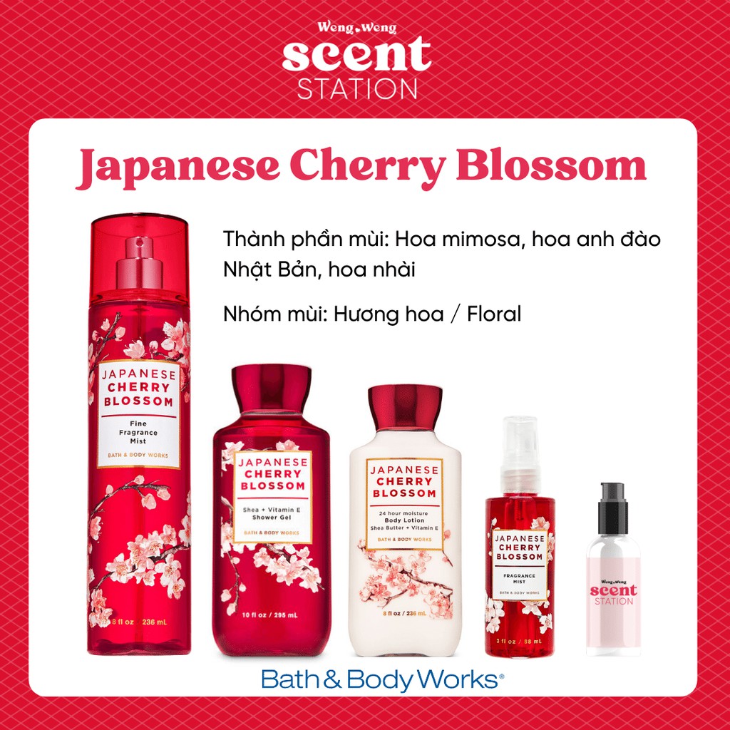 Bộ sản phẩm Xịt thơm / Sữa tắm / Dưỡng thể Bath&Body Works mùi Japanese Cherry Blossom