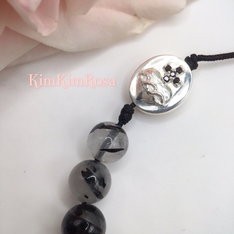Vòng tay hạt đá tóc đen chuỗi Mân Côi điều chỉnh Size thoải mái Đức Mẹ bạc Thánh Giá trái tim S925 Rosary bracelet