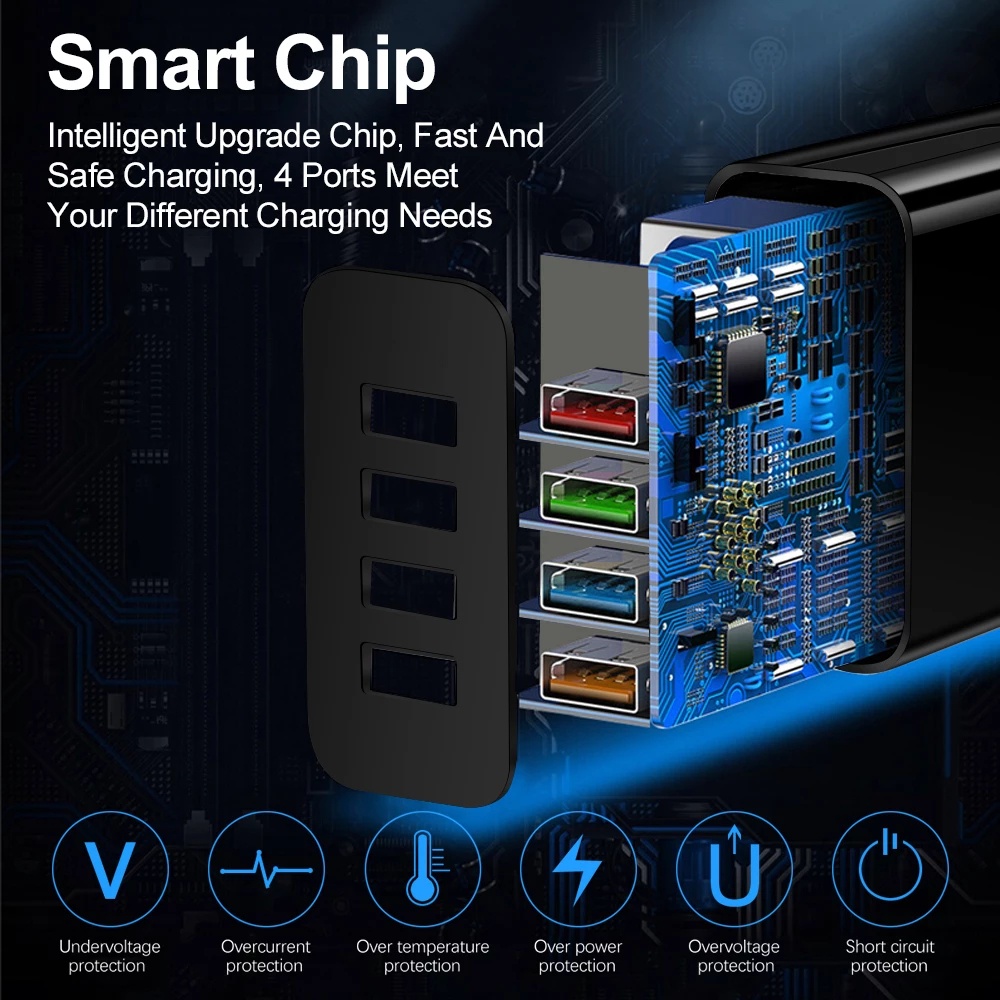 Củ sạc nhanh 20W 4 cổng USB có màn hình LED 3.1 cho điện thoại