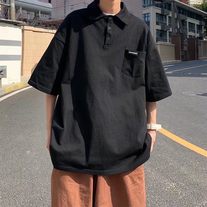 Short Sleeve Polo Shirt With Logo Embroidery Plain Color Simple Summer Korean Style